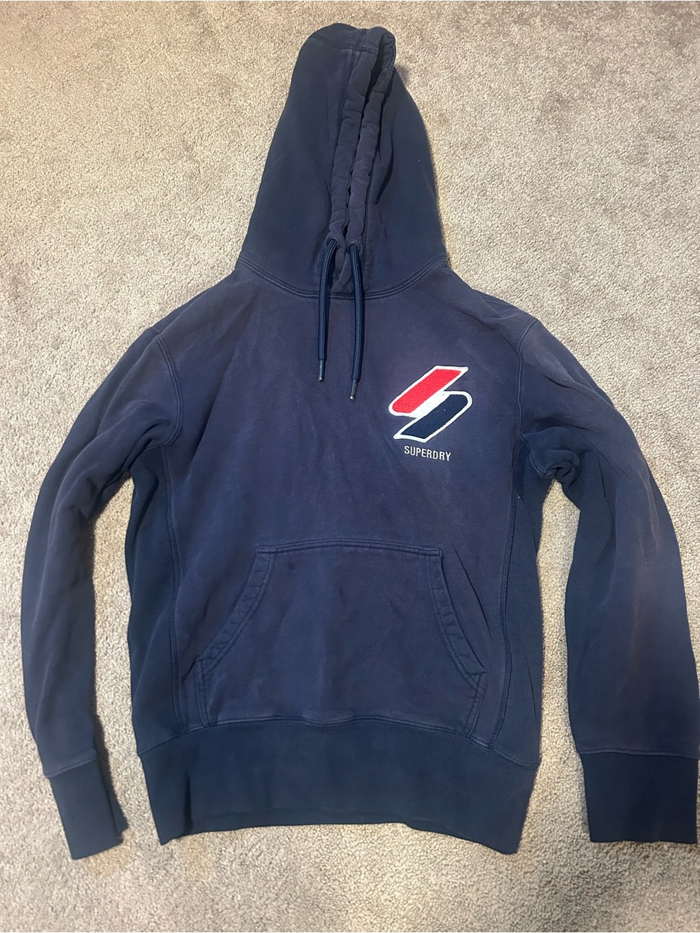 Superdry Navy Pullover Hoodie with Red & White Logo